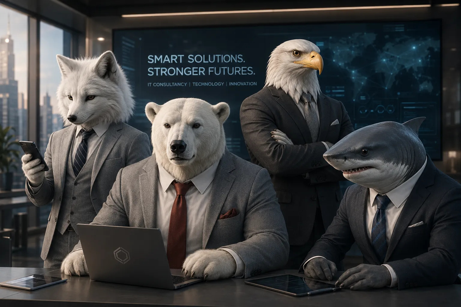 FactorIT's mascots, Pascal, Frozen, Oracle and Nano, together in the office
